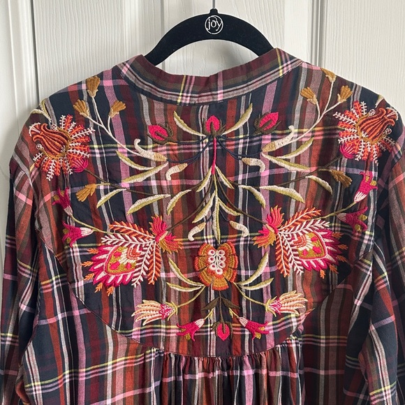 Embroidered Johnny Was V-neck Plaid Burgundy Floral size XL - Picture 7 of 10